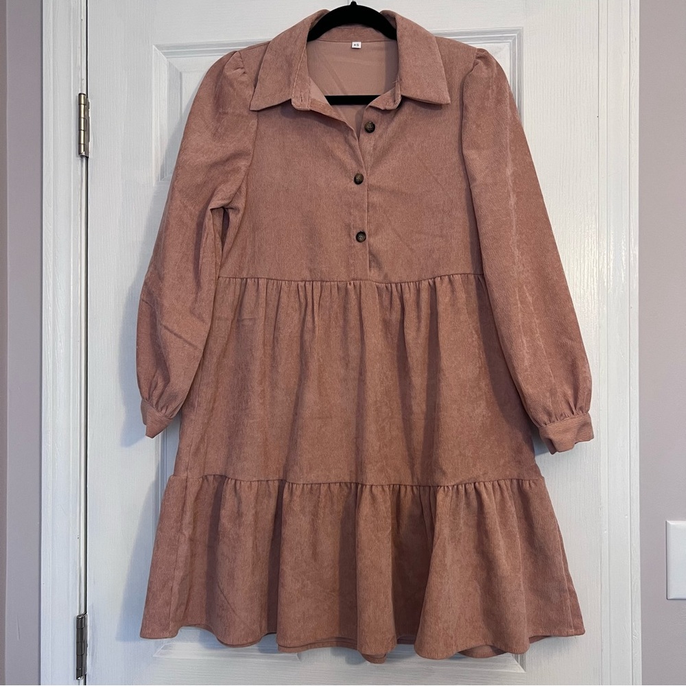Dusty Rose Corduroy Tiered Dress